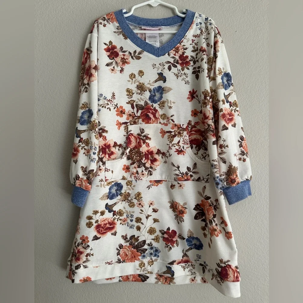 Bonnie Jean Floral Print Dress - Cream, Red, Blue